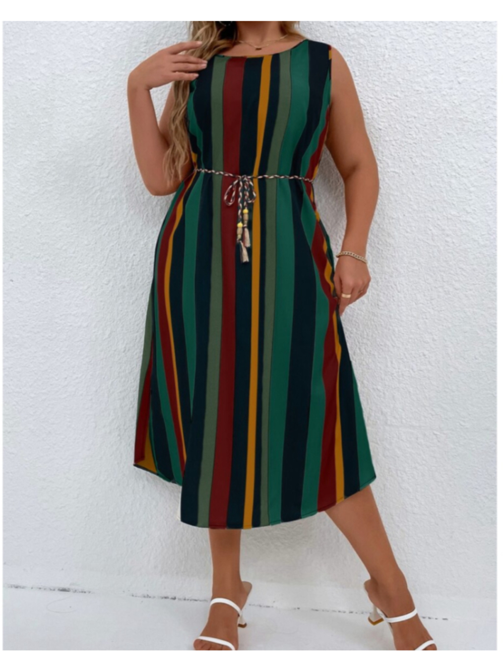 Shein Curve Striped Curved Hem Midi Dress Size 1XL NWT